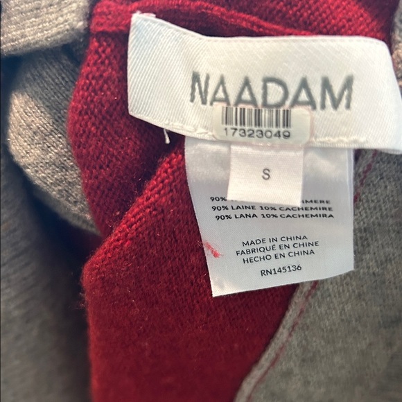 NAADAM Red and Gray Wool Blend Sweater, Red Cashmino Layered Cardigan - Picture 3 of 8